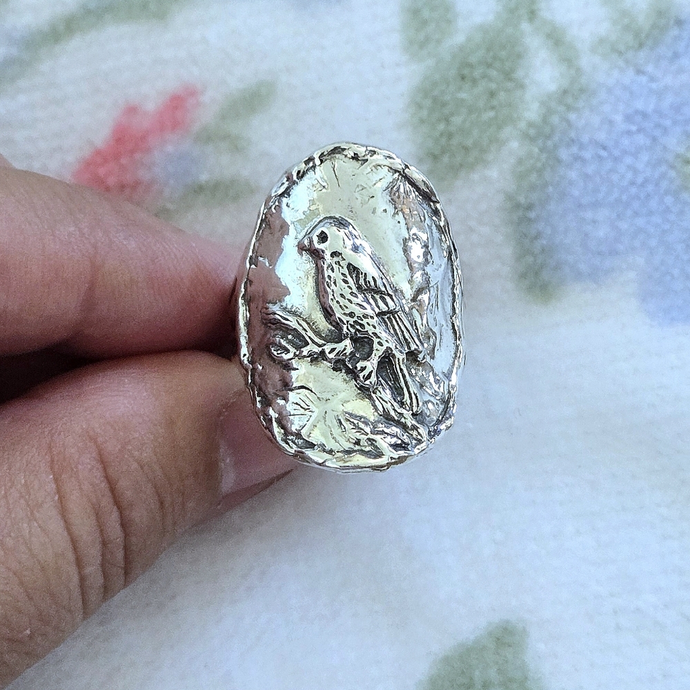 Noa Zuman Sterling Silver🤍 Embossed Bird🐦 Ring💍